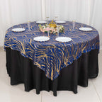 Mesh 72"x72" Table Overlay Square Tablecloth Royal Blue - Wave Embroidered Sequins Table Topper - Bell Racket Store