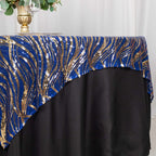 Mesh 72"x72" Table Overlay Square Tablecloth Royal Blue - Wave Embroidered Sequins Table Topper - Bell Racket Store