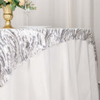 Mesh 72"x72" Table Overlay Square Tablecloth Silver - Wave Embroidered Sequins Table Topper - Bell Racket Store