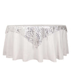 Mesh 72"x72" Table Overlay Square Tablecloth Silver - Wave Embroidered Sequins Table Topper - Bell Racket Store