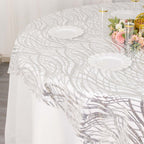 Mesh 72"x72" Table Overlay Square Tablecloth Silver - Wave Embroidered Sequins Table Topper - Bell Racket Store