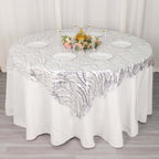Mesh 72"x72" Table Overlay Square Tablecloth Silver - Wave Embroidered Sequins Table Topper - Bell Racket Store