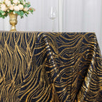 Mesh 90"x156" Rectangle Tablecloth Black/Gold - Wave Sequin Embroidered Table Cover - Bell Racket Store