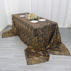 Mesh 90"x156" Rectangle Tablecloth Black/Gold - Wave Sequin Embroidered Table Cover - Bell Racket Store