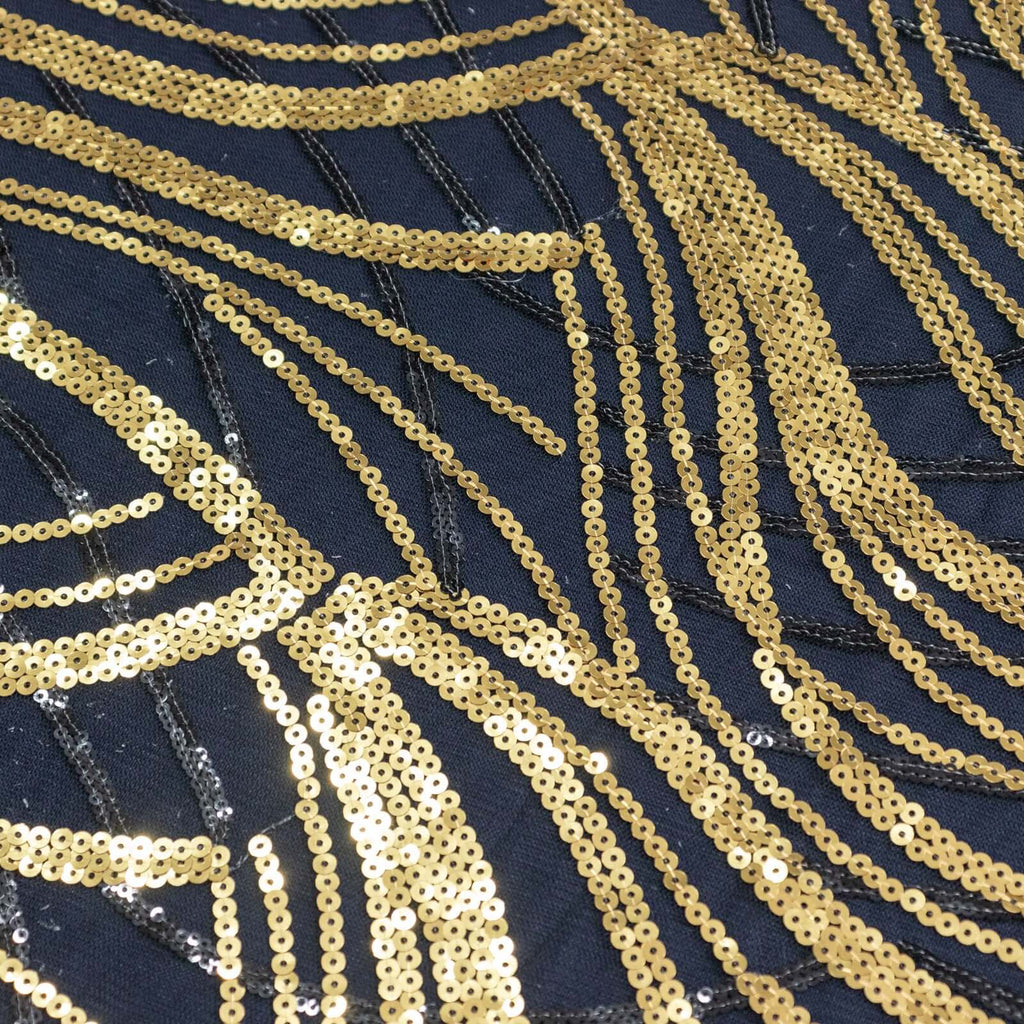 Mesh 90"x156" Rectangle Tablecloth Black/Gold - Wave Sequin Embroidered Table Cover - Bell Racket Store