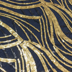 Mesh 90"x156" Rectangle Tablecloth Black/Gold - Wave Sequin Embroidered Table Cover - Bell Racket Store