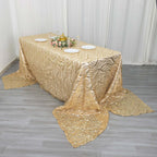 Mesh 90"x156" Rectangle Tablecloth Champagne - Wave Sequin Embroidered Table Cover - Bell Racket Store