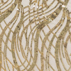 Mesh 90"x156" Rectangle Tablecloth Champagne - Wave Sequin Embroidered Table Cover - Bell Racket Store