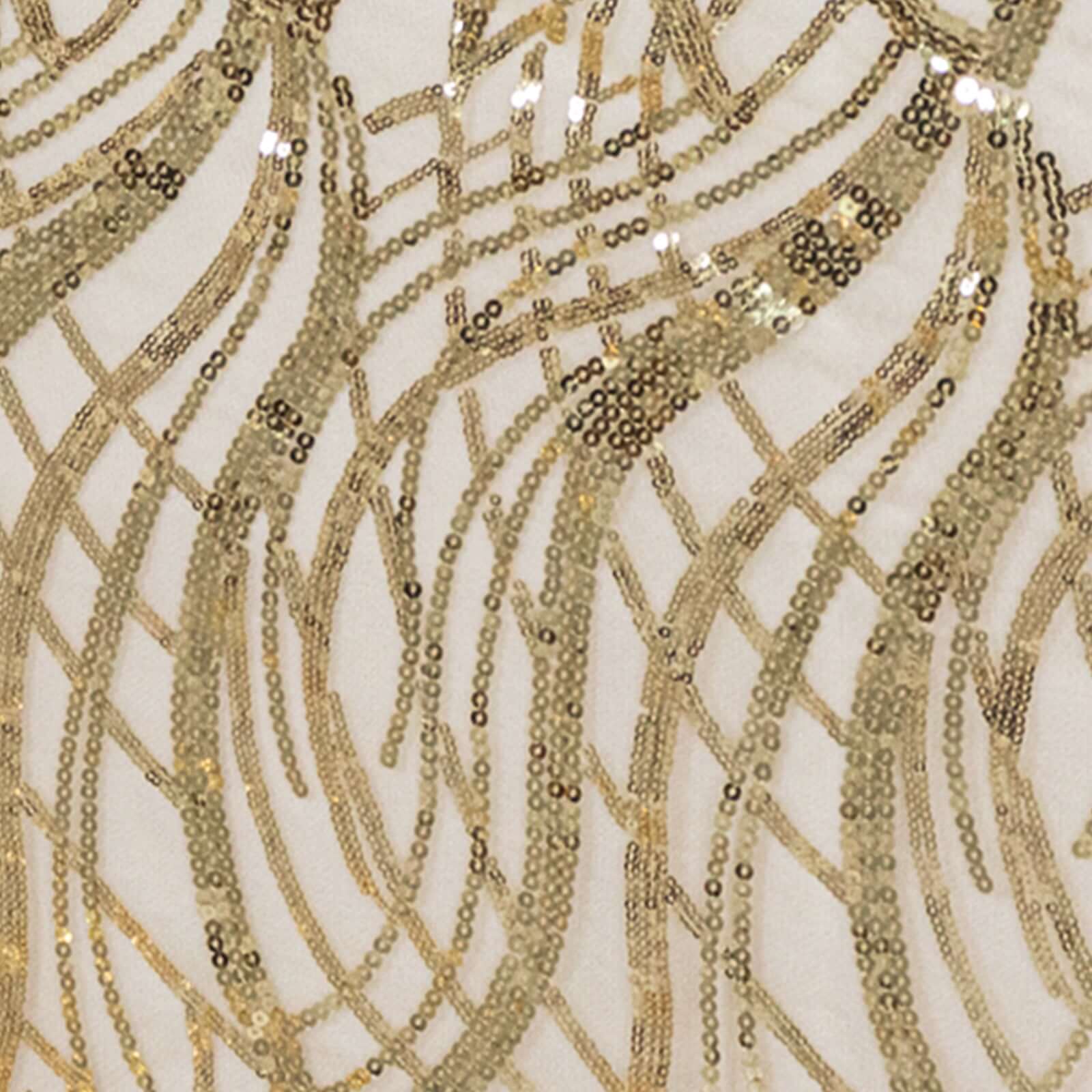 Mesh 90"x156" Rectangle Tablecloth Champagne - Wave Sequin Embroidered Table Cover - Bell Racket Store