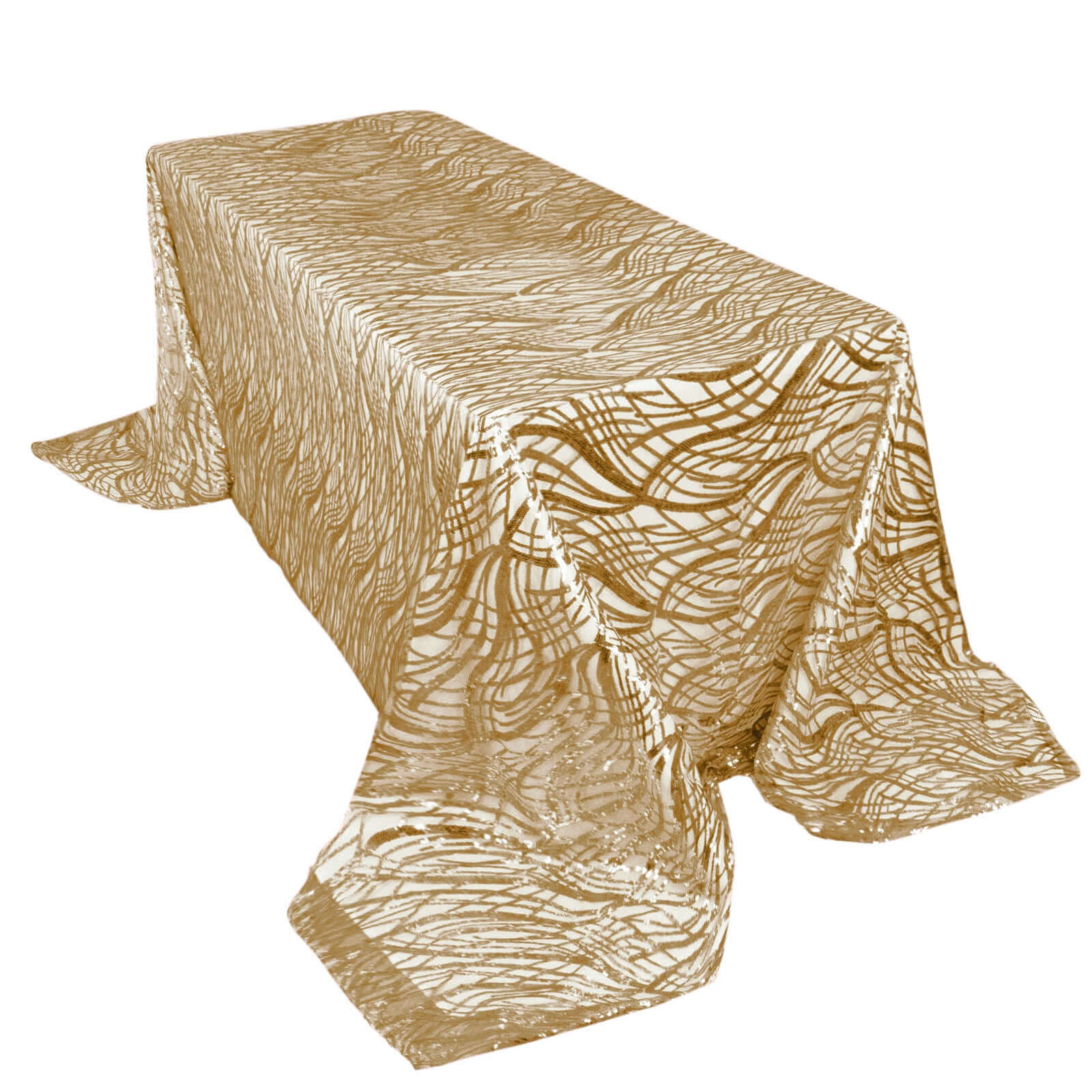 Mesh 90"x156" Rectangle Tablecloth Champagne - Wave Sequin Embroidered Table Cover - Bell Racket Store