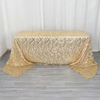 Mesh 90"x156" Rectangle Tablecloth Champagne - Wave Sequin Embroidered Table Cover - Bell Racket Store