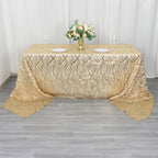 Mesh 90"x156" Rectangle Tablecloth Champagne - Wave Sequin Embroidered Table Cover - Bell Racket Store