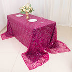 Mesh 90"x156" Rectangle Tablecloth Fuchsia/Silver - Wave Sequin Embroidered Table Cover - Bell Racket Store