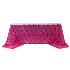 Mesh 90"x156" Rectangle Tablecloth Fuchsia/Silver - Wave Sequin Embroidered Table Cover - Bell Racket Store