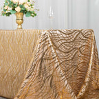 Mesh 90"x156" Rectangle Tablecloth Gold - Wave Sequin Embroidered Design for Refined Occasions - Bell Racket Store