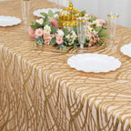Mesh 90"x156" Rectangle Tablecloth Gold - Wave Sequin Embroidered Design for Refined Occasions - Bell Racket Store