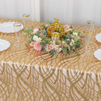 Mesh 90"x156" Rectangle Tablecloth Gold - Wave Sequin Embroidered Design for Refined Occasions - Bell Racket Store