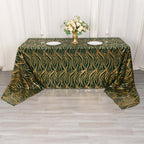 Mesh 90"x156" Rectangle Tablecloth Hunter Emerald Green/Gold - Wave Sequin Embroidered Table Cover - Bell Racket Store