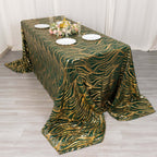 Mesh 90"x156" Rectangle Tablecloth Hunter Emerald Green/Gold - Wave Sequin Embroidered Table Cover - Bell Racket Store