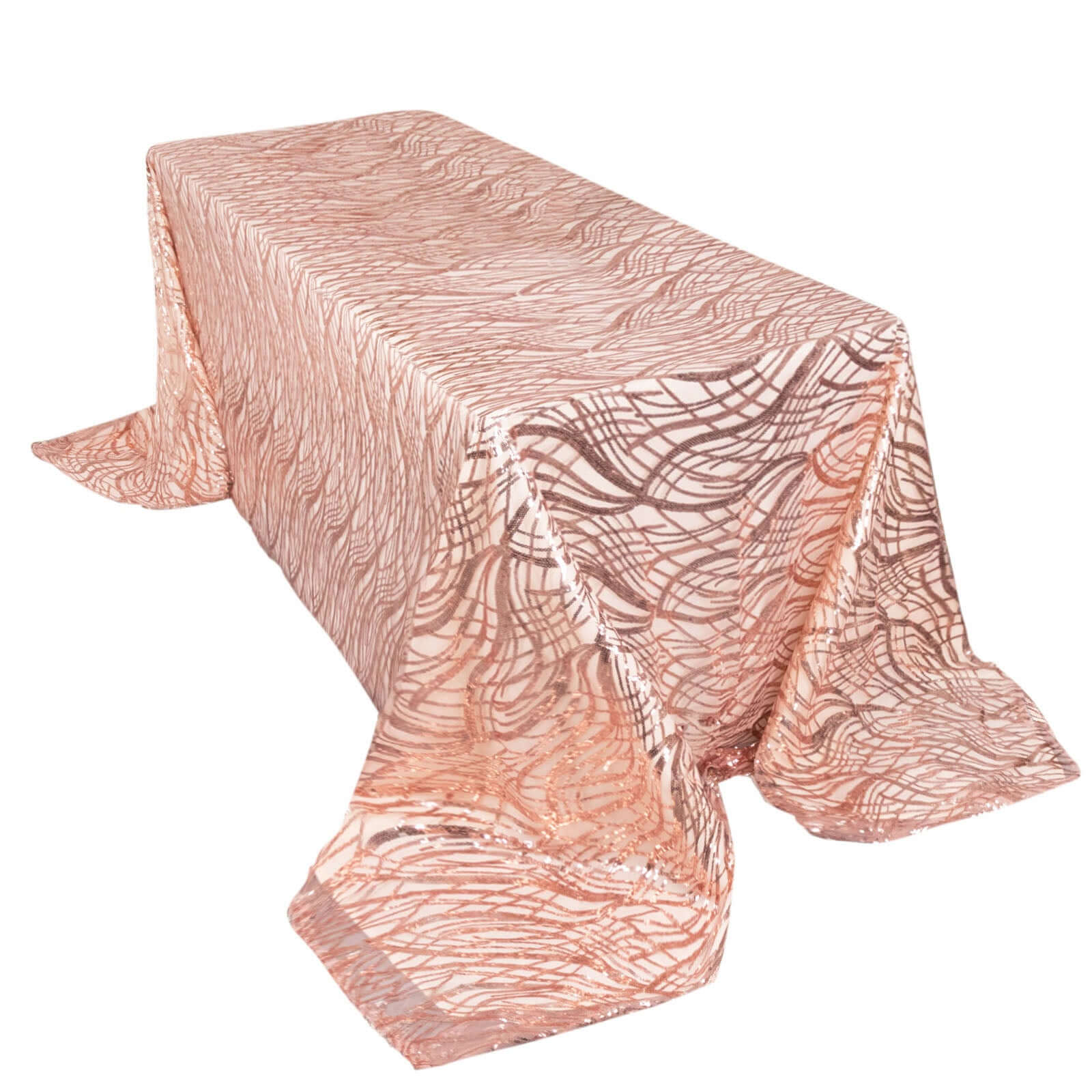 Mesh 90"x156" Rectangle Tablecloth Rose Gold - Wave Sequin Embroidered Table Cover - Bell Racket Store