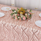 Mesh 90"x156" Rectangle Tablecloth Rose Gold - Wave Sequin Embroidered Table Cover - Bell Racket Store