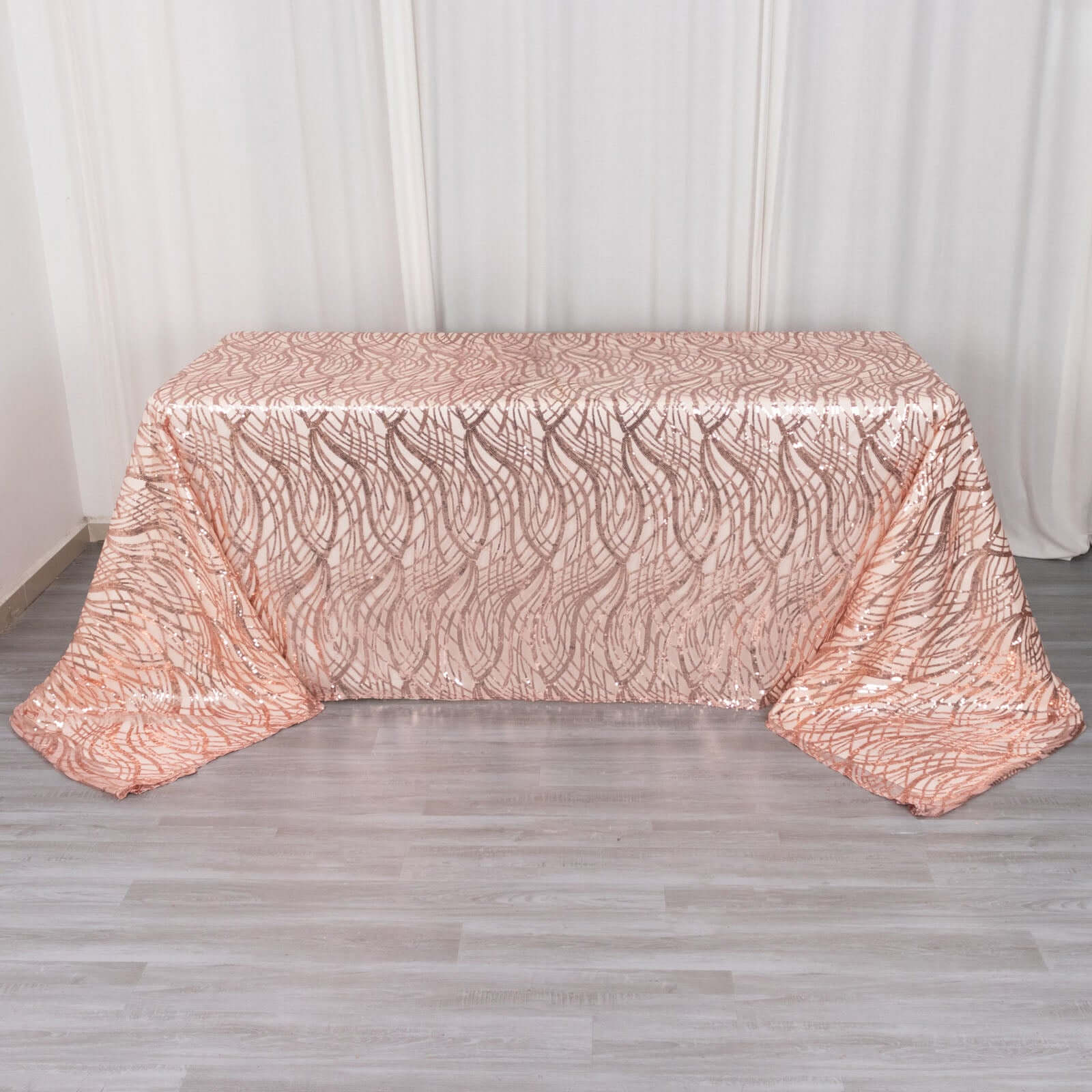 Mesh 90"x156" Rectangle Tablecloth Rose Gold - Wave Sequin Embroidered Table Cover - Bell Racket Store