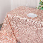 Mesh 90"x156" Rectangle Tablecloth Rose Gold - Wave Sequin Embroidered Table Cover - Bell Racket Store