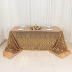 Mesh 90"x156" Rectangle Tablecloth Rose Gold/Gold - Wave Sequin Embroidered Table Cover - Bell Racket Store