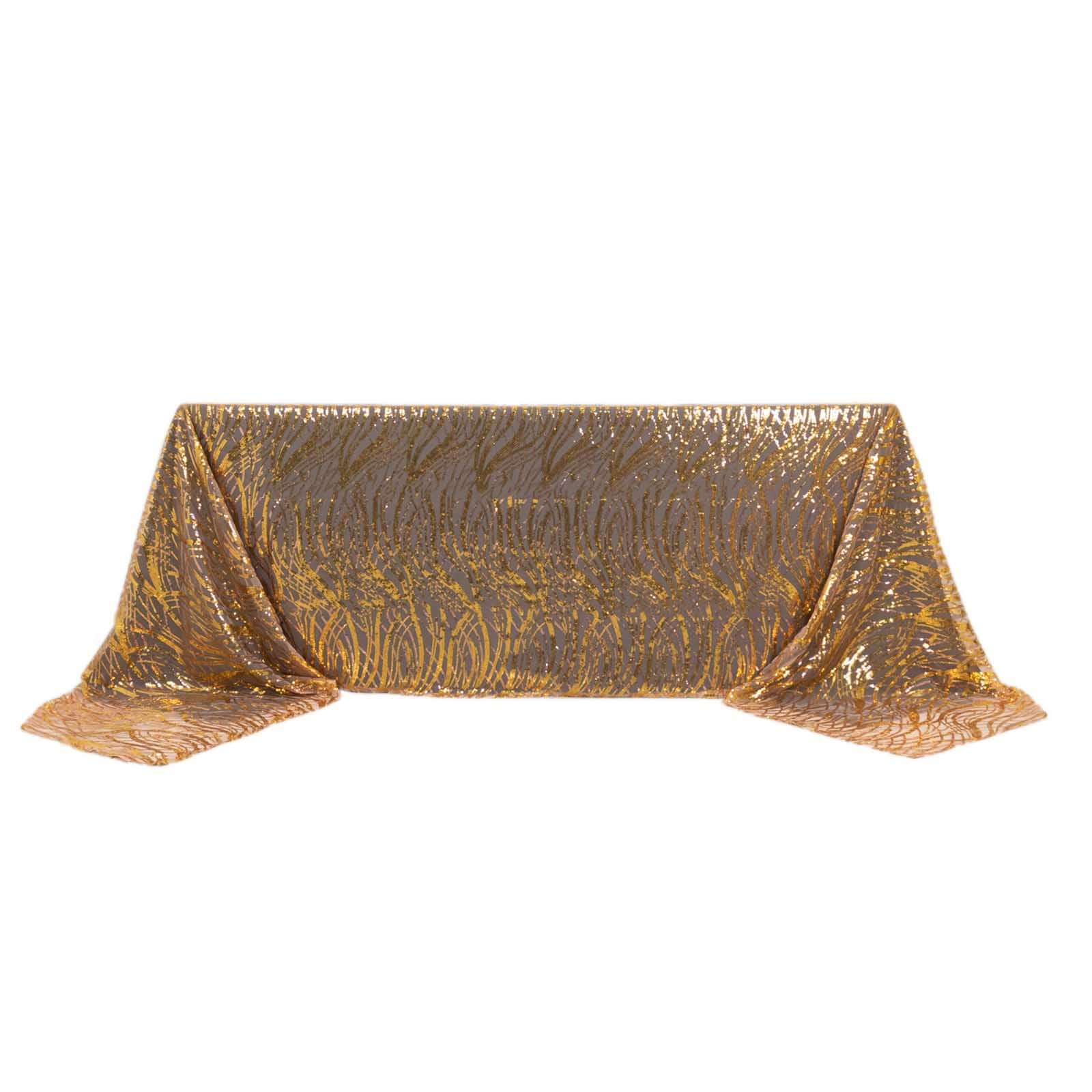 Mesh 90"x156" Rectangle Tablecloth Rose Gold/Gold - Wave Sequin Embroidered Table Cover - Bell Racket Store