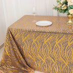 Mesh 90"x156" Rectangle Tablecloth Rose Gold/Gold - Wave Sequin Embroidered Table Cover - Bell Racket Store