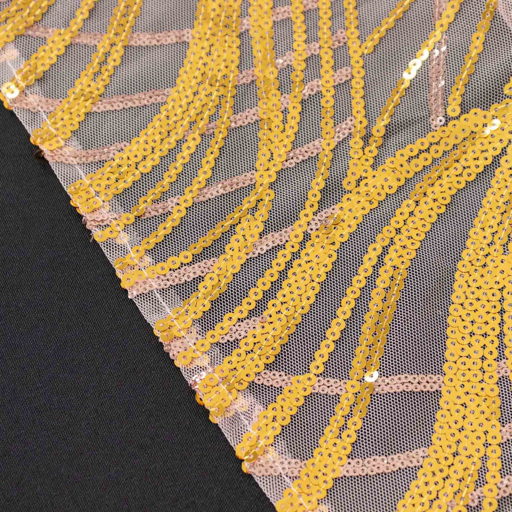 Mesh 90"x156" Rectangle Tablecloth Rose Gold/Gold - Wave Sequin Embroidered Table Cover - Bell Racket Store