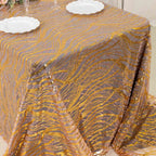 Mesh 90"x156" Rectangle Tablecloth Rose Gold/Gold - Wave Sequin Embroidered Table Cover - Bell Racket Store