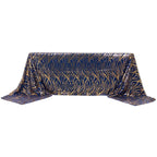 Mesh 90"x156" Rectangle Tablecloth Royal Blue/Gold - Wave Sequin Embroidered Table Cover - Bell Racket Store