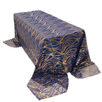 Mesh 90"x156" Rectangle Tablecloth Royal Blue/Gold - Wave Sequin Embroidered Table Cover - Bell Racket Store