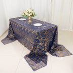 Mesh 90"x156" Rectangle Tablecloth Royal Blue/Gold - Wave Sequin Embroidered Table Cover - Bell Racket Store