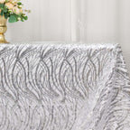 Mesh 90"x156" Rectangle Tablecloth Silver - Wave Sequin Embroidered Table Cover - Bell Racket Store
