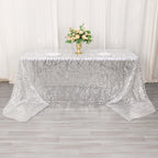 Mesh 90"x156" Rectangle Tablecloth Silver - Wave Sequin Embroidered Table Cover - Bell Racket Store