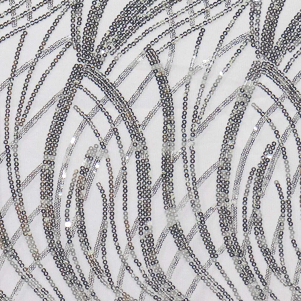 Mesh 90"x156" Rectangle Tablecloth Silver - Wave Sequin Embroidered Table Cover - Bell Racket Store