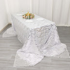 Mesh 90"x156" Rectangle Tablecloth Silver - Wave Sequin Embroidered Table Cover - Bell Racket Store
