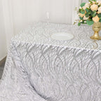 Mesh 90"x156" Rectangle Tablecloth Silver - Wave Sequin Embroidered Table Cover - Bell Racket Store