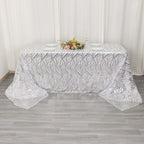 Mesh 90"x156" Rectangle Tablecloth Silver - Wave Sequin Embroidered Table Cover - Bell Racket Store