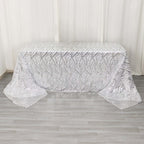 Mesh 90"x156" Rectangle Tablecloth Silver - Wave Sequin Embroidered Table Cover - Bell Racket Store