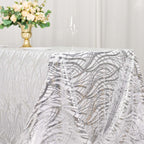 Mesh 90"x156" Rectangle Tablecloth Silver - Wave Sequin Embroidered Table Cover - Bell Racket Store
