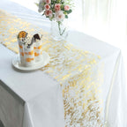 Mesh Polyester 108" Table Runner Roll Metallic Gold Distressed Foil Printing Design - Disposable Stylish Party Table Decor - Bell Racket Store