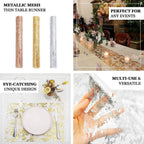 Mesh Polyester 108" Table Runner Roll Metallic Gold Distressed Foil Printing Design - Disposable Stylish Party Table Decor - Bell Racket Store