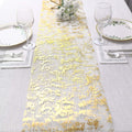Mesh Polyester 108" Table Runner Roll Metallic Gold Distressed Foil Printing Design - Disposable Stylish Party Table Decor - Bell Racket Store
