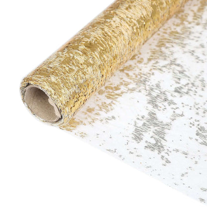 Mesh Polyester 108" Table Runner Roll Metallic Gold Distressed Foil Printing Design - Disposable Stylish Party Table Decor - Bell Racket Store