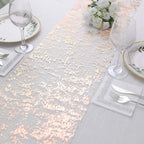 Mesh Polyester 108" Table Runner Roll Metallic Rose Gold - Distressed Foil Look Disposable Table Decor - Bell Racket Store