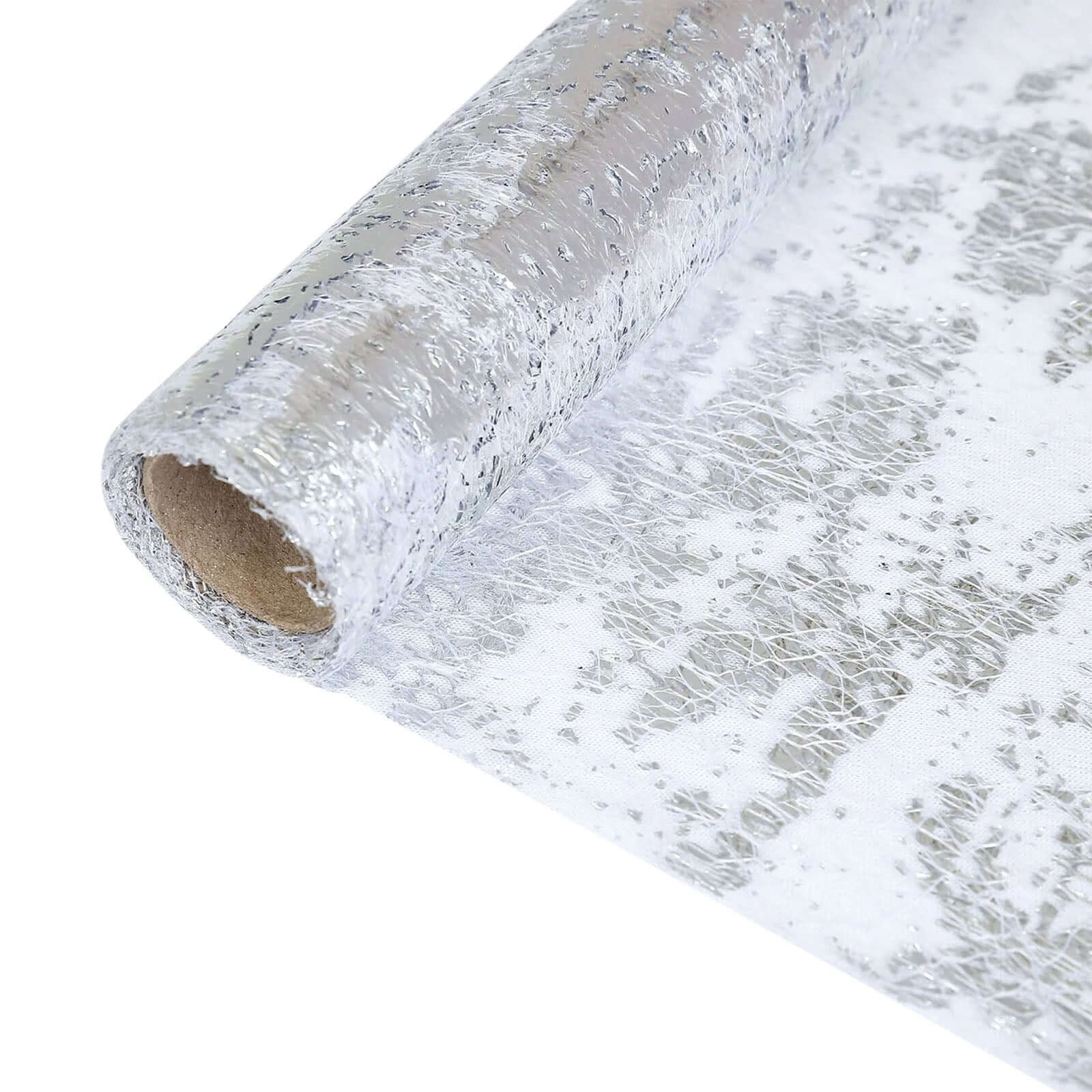 Mesh Polyester 108" Table Runner Roll Metallic Silver - Distressed Foil Look Disposable Table Decor - Bell Racket Store