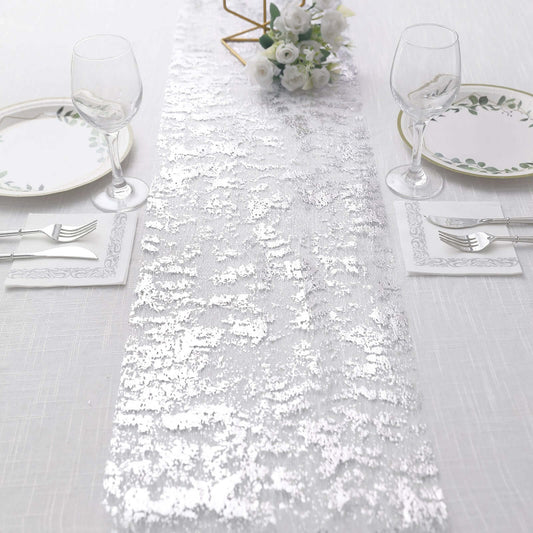 Mesh Polyester 108" Table Runner Roll Metallic Silver - Distressed Foil Look Disposable Table Decor - Bell Racket Store